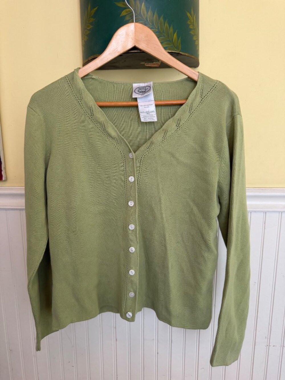 Laura Ashley Green Button-Up Cardigan Sweater 100% Cotton Large